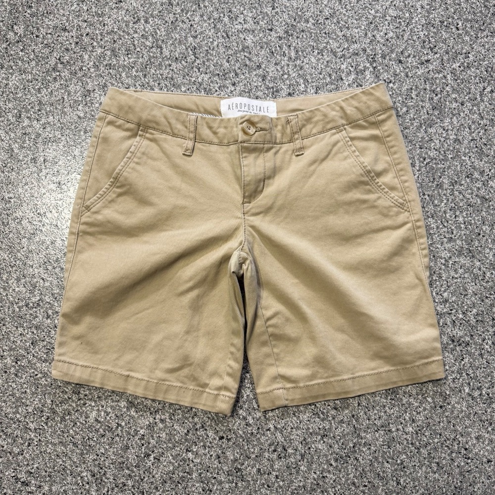 Aeropostale Twill Chino Shorts Womens 4 Khaki Beige Stretch 8" Inseam
